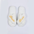 Wedding Bride Slippers Bridesmaid Slippers Embroidered Plush Open Toe Slippers Gifts for Bridal Shower Bachelorette Party Zpaxo Bride