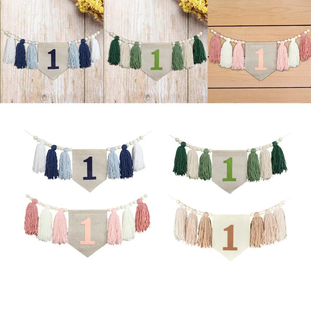 1ST Birthday High Chair Banner Birthday Baby Tassel Garland Photo Prop Boho Wood Zpaxo