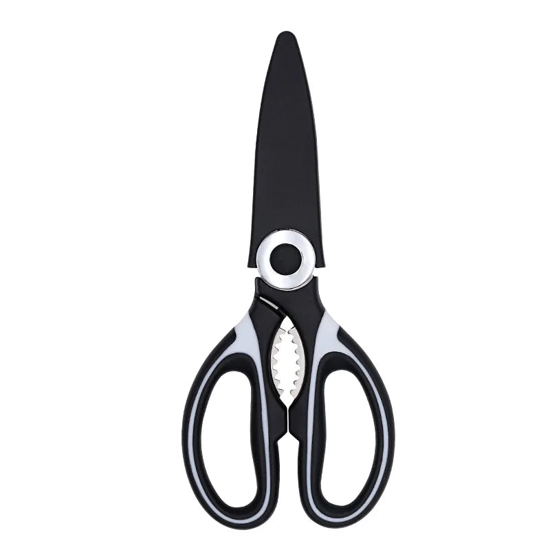 2.5mm thick stainless steel kitchen panda scissors with sleeve, can open bottle cap, walnut kitchen scissors Zpaxo thickened version