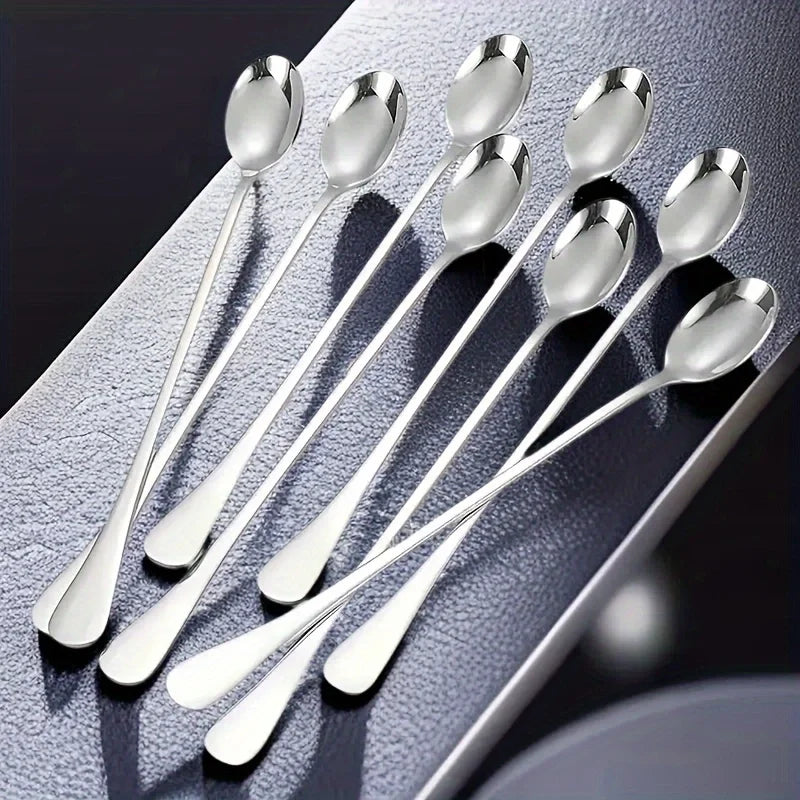 6Pcs Stainless Steel Long-Handled Ice Teaspoon, Coffee Spoon, Ice Cream Stirring Spoon, Dishwasher Safe, Kitchen Accessories, Tableware Set Zpaxo
