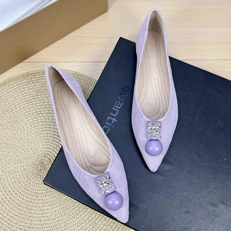 Flat Shoes for Women Spring and Autumn 2025 Pointed Toe Metal Buckle New Light Mouth Purple Flat Bottom Plus Size Women's Shoes Zpaxo