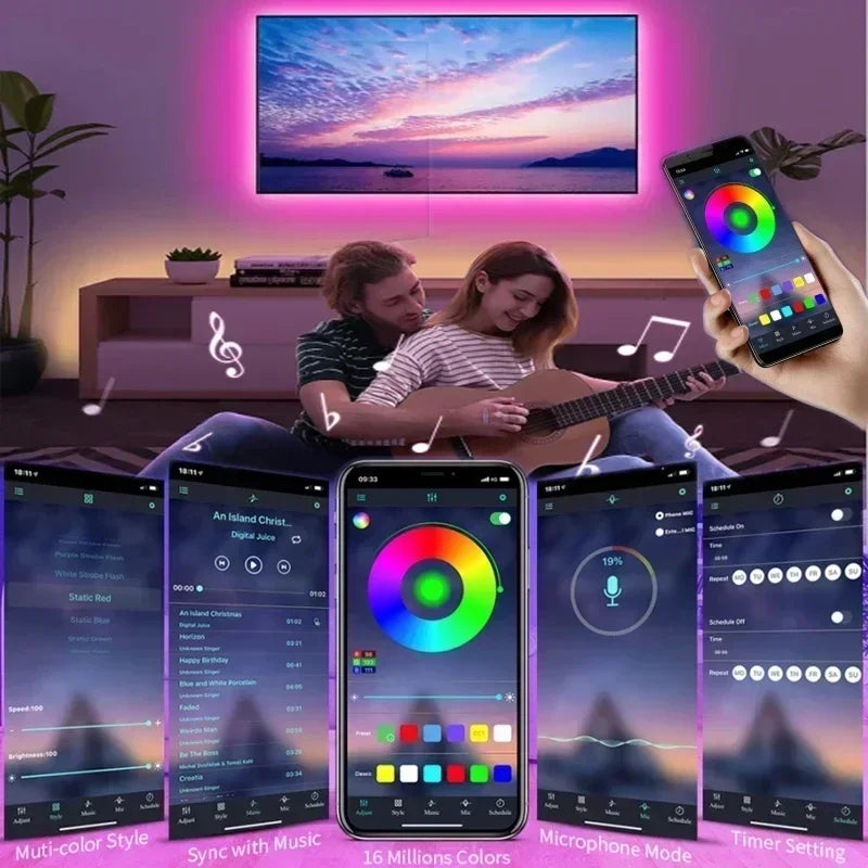 RGB Led Strip Lights USB 5V Music Sync 5050 Lexible Lamp Tape TV