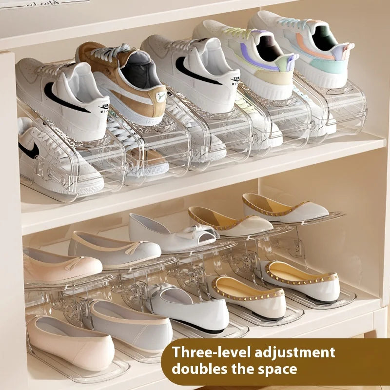 New 6PCS Double Layer Shoe Rack, Adjustable Shoe Holder, Shoe Cabinet, Space Saving Bracket, Storage Folding Layered Partition Zpaxo