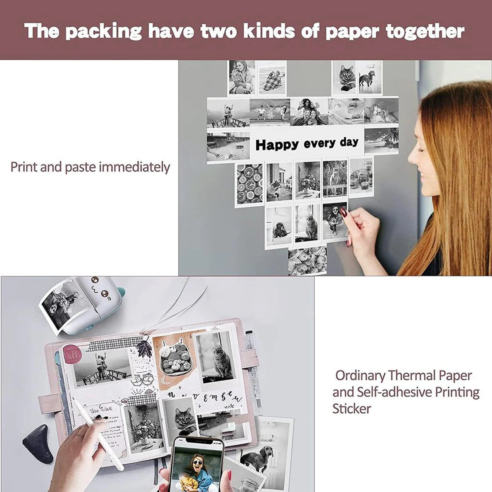 57mm Colorful Thermal Label Sticker Paper – Bluetooth Inkless Printer Thermal Label Paper Zpaxo