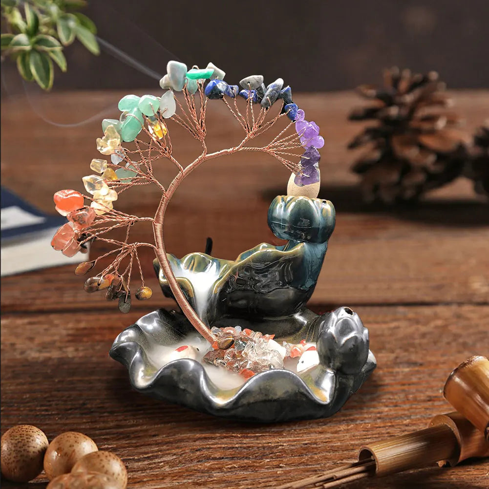 7 Chakra Tree Money Ash Catcher Home Decor Waterfall Burner Healing