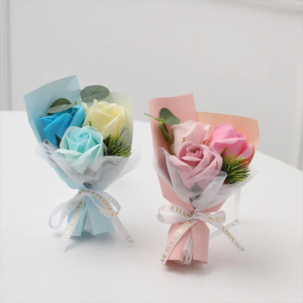 3-Head Soap Rose Bouquet – Floral Gift & Home Decor