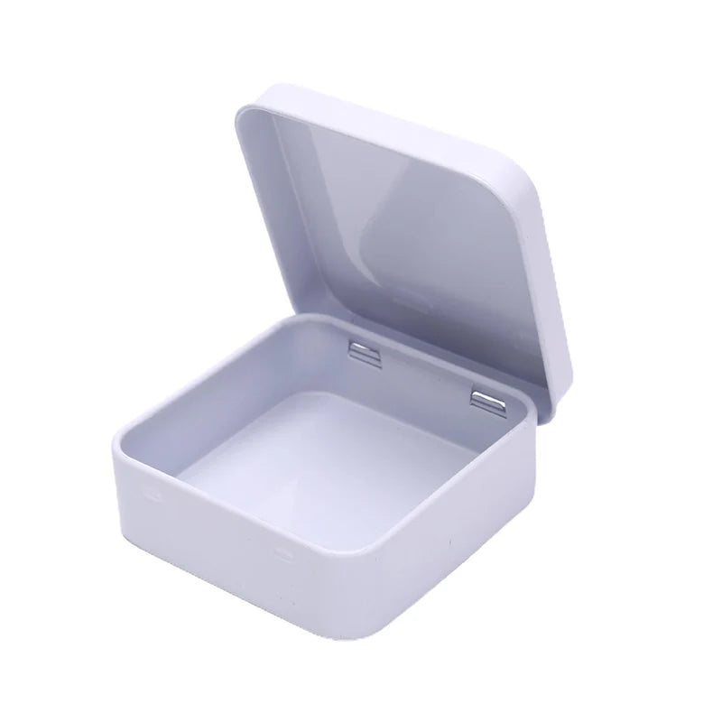 CMMini Square Small Tin Box Metal Hinged Flip Storage Case Jewelry