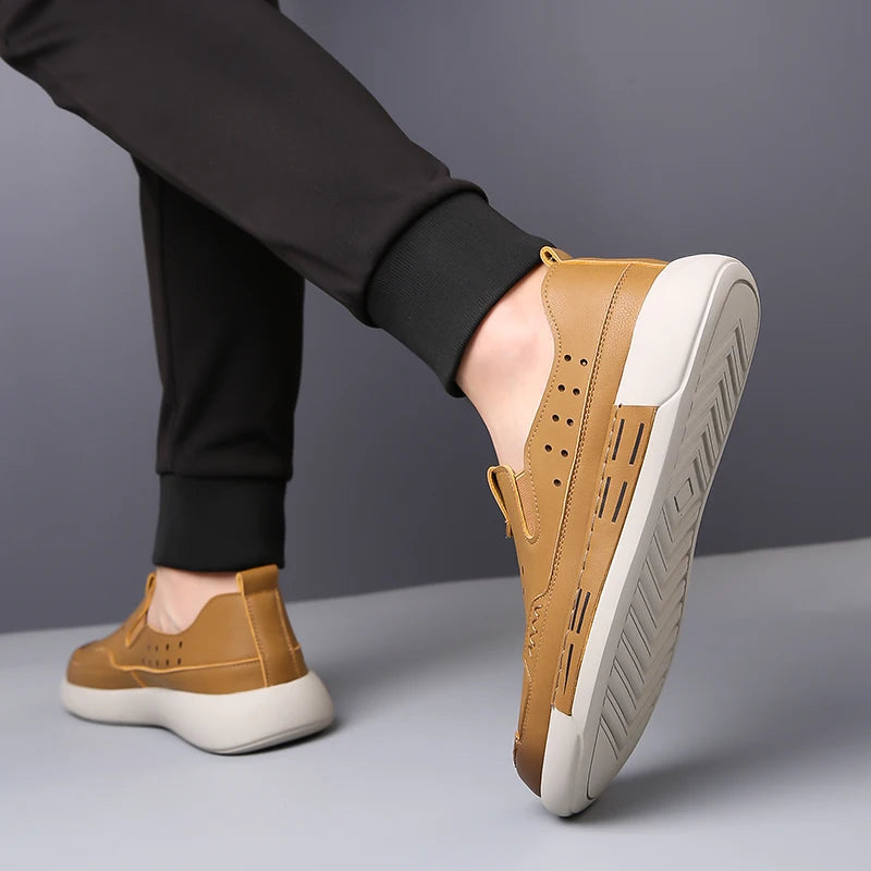 Men's Fashion Casual Shoes Leather Upper Lace-up Comfort Trainer