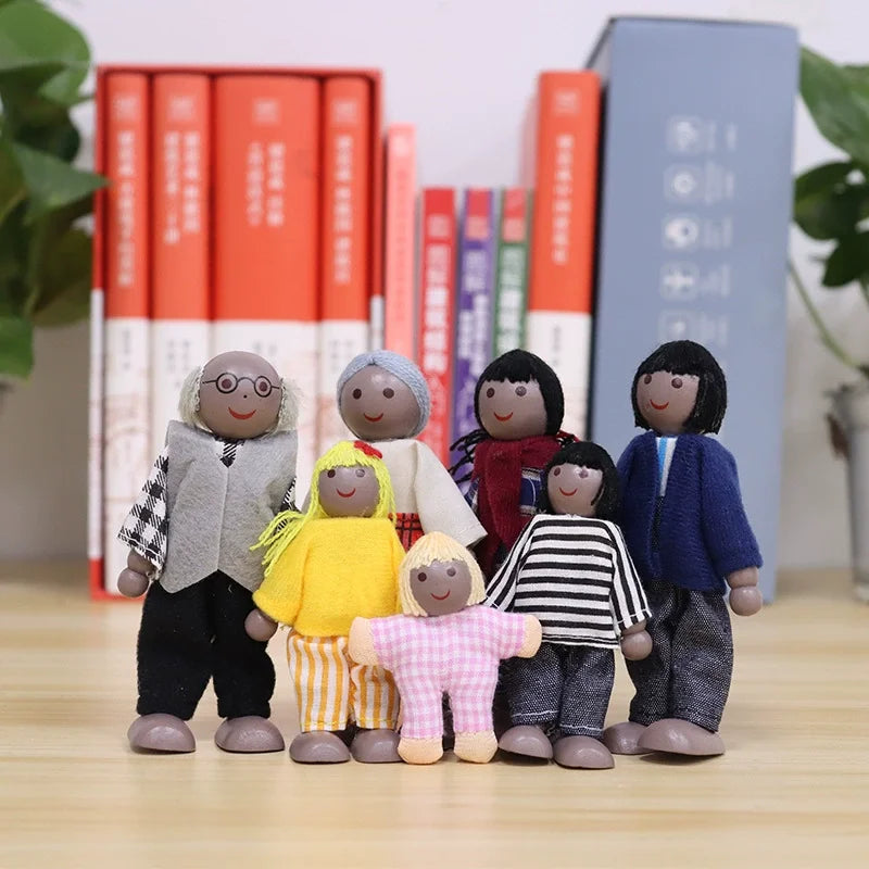 Wooden Dollhouse Dolls Flexible Mini People Figures Doll House Zpaxo B 7PCS