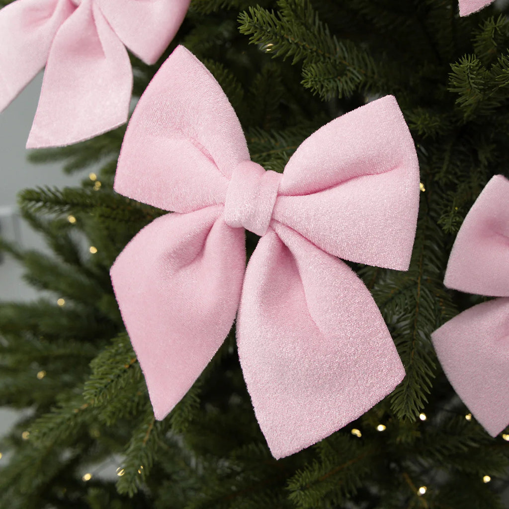 Velvet Christmas Bow Ornament – Pink, Green & White Tree Decor Christmas Bow Ornament Zpaxo