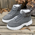 Winter Students Flat Boots Walking Pure Color Lace-up Boots Shoes Casual Sports Shoes Women Warm Boots Mid Heels Shoes Zpaxo GRAY 43