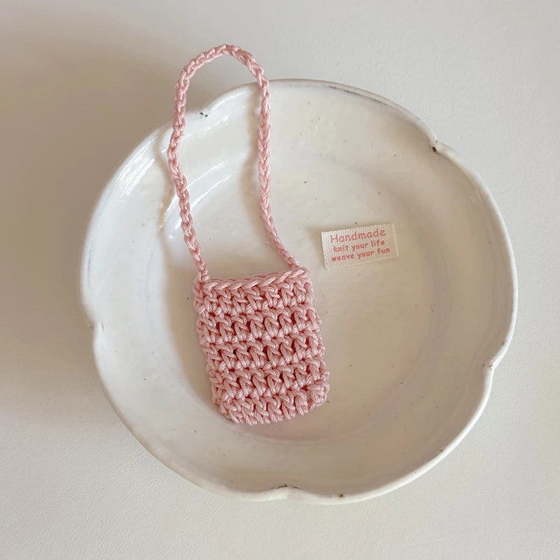 ▶1PCS Hand-crocheted Flower Bag For 15/17cm Doll Dollhouse Kids Toys Doll Satchel Baby Clothes Cute Doll Accessories Zpaxo Pink
