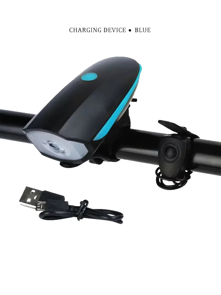 USB Rechargeable Bicycle Front Light with Electric Horn Bike Headlight Super Bright Cycling Flashlight with Loud Warning Bell Zpaxo Blue