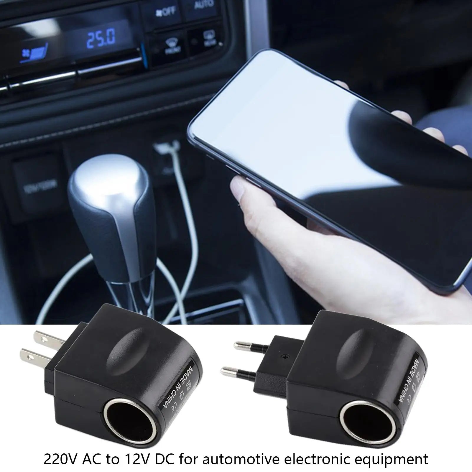 12 Volt Car Adapter 220V 12V LED Indicator Converter Black Automotive