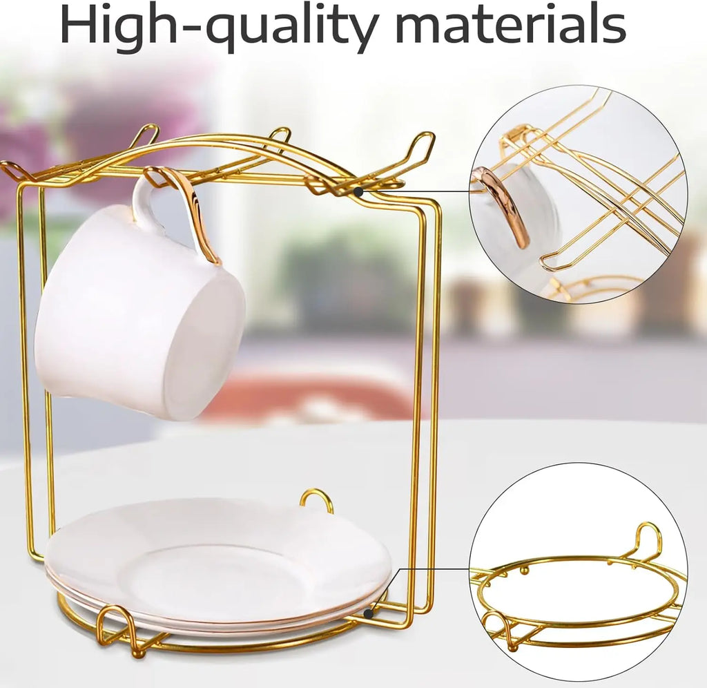 Metal Double-Tier Tea Cup & Saucer Display Stand | Countertop Rack