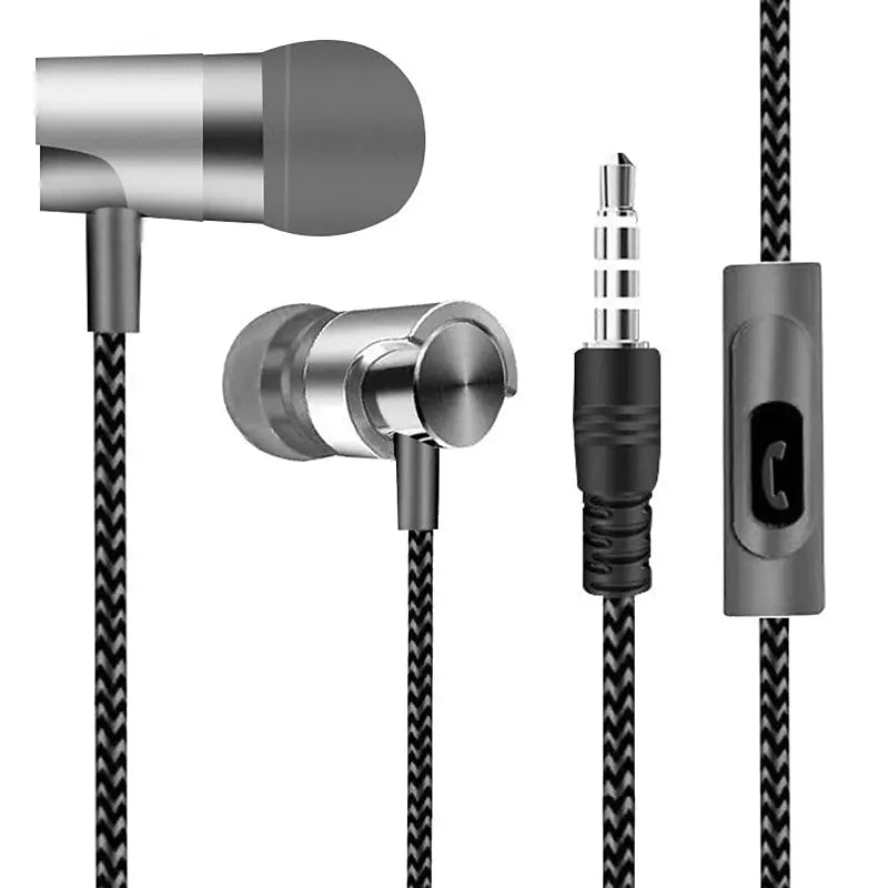 3.5mm Wired Headset Noise Canceling In-ear Earphones 9D HIFI Stereo In Ear Sports Music Headphone With HD Mic For Xiaomi Huawei Zpaxo Silvery