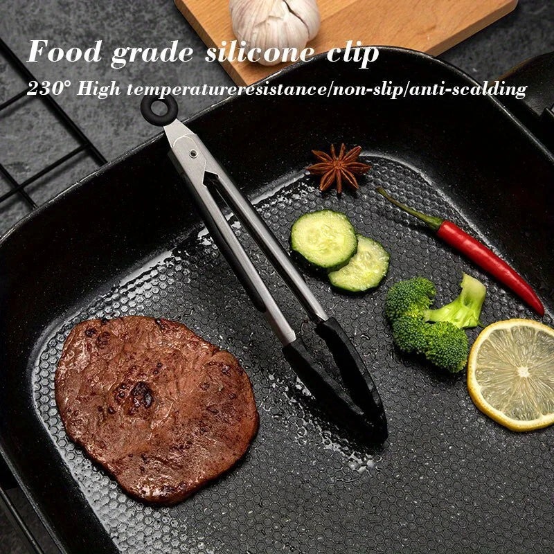 Pointed-end Barbecue Clamps, Red Black Silicone Handle Grill Tongs for Cooking, BBQ, Baking, Salad, Serving Kitchen Utensil Zpaxo