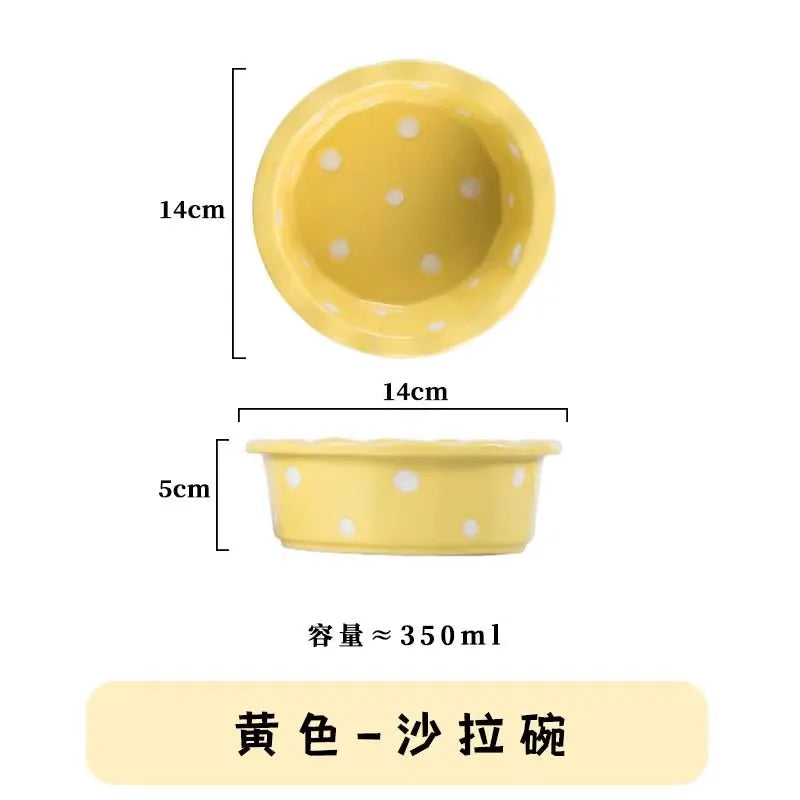 Pet Bowl Cute Ins Storm Dot Ceramic Bowl Dessert Breakfast Bowl Home Cat Dog Bowl Feeding Basin Cat Caramics Supplies Zpaxo Yellow pot
