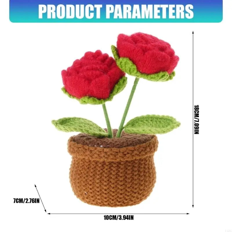 Hand Crocheted Rose Flower Potted Plant Decoration Home Office Desk
