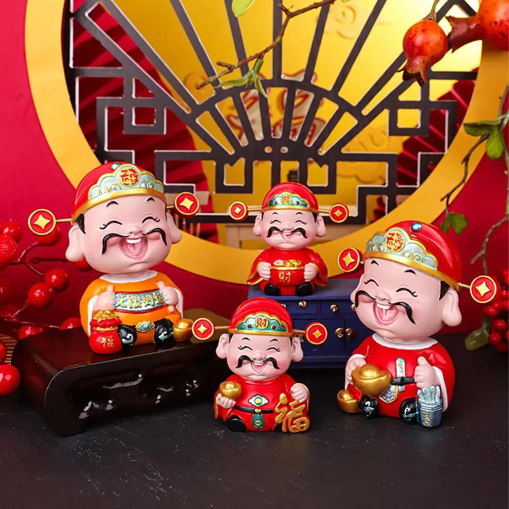 Cartoon Chinese God of Wealth Figurine Resin Mini God of Fortune Figurine Blessing Lucky New Year Statue Home Office Accessories Zpaxo