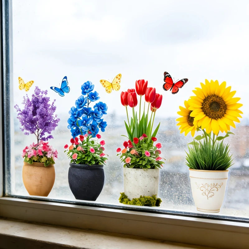 Artificial Potted Plant Wall Decals 3D Window Stickers Waterproof