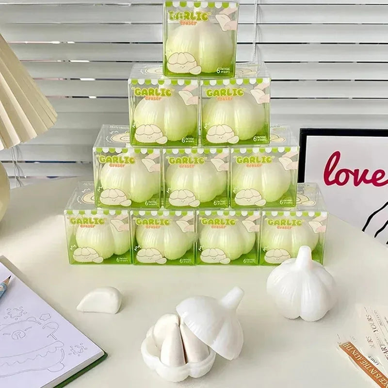Cute Garlic Shaped Eraser Detachable Mini Clove Pencil Erasers