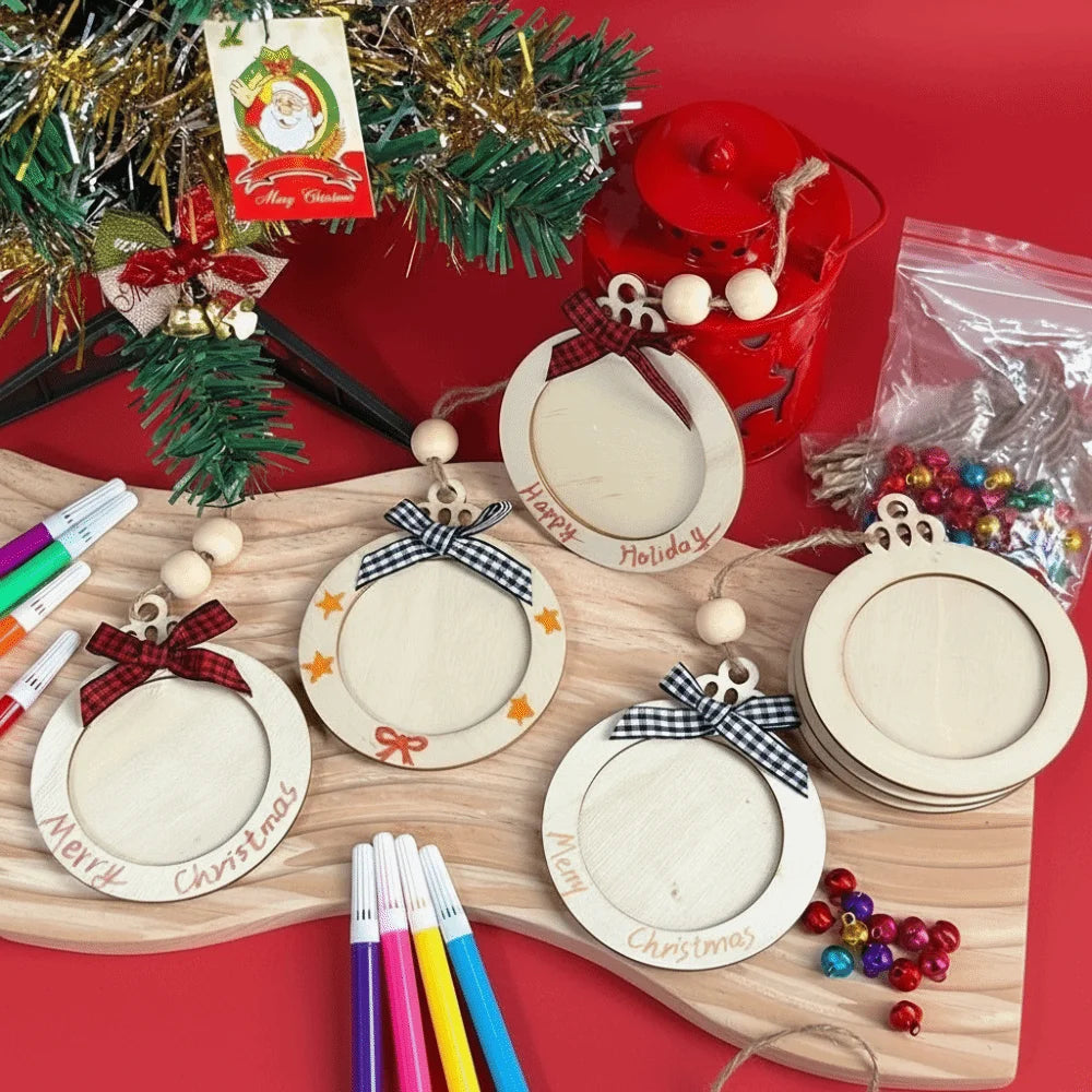 6-Pack Wooden Christmas Frame Ornaments – DIY Coloring Pendants Christmas DIY Ornaments Zpaxo