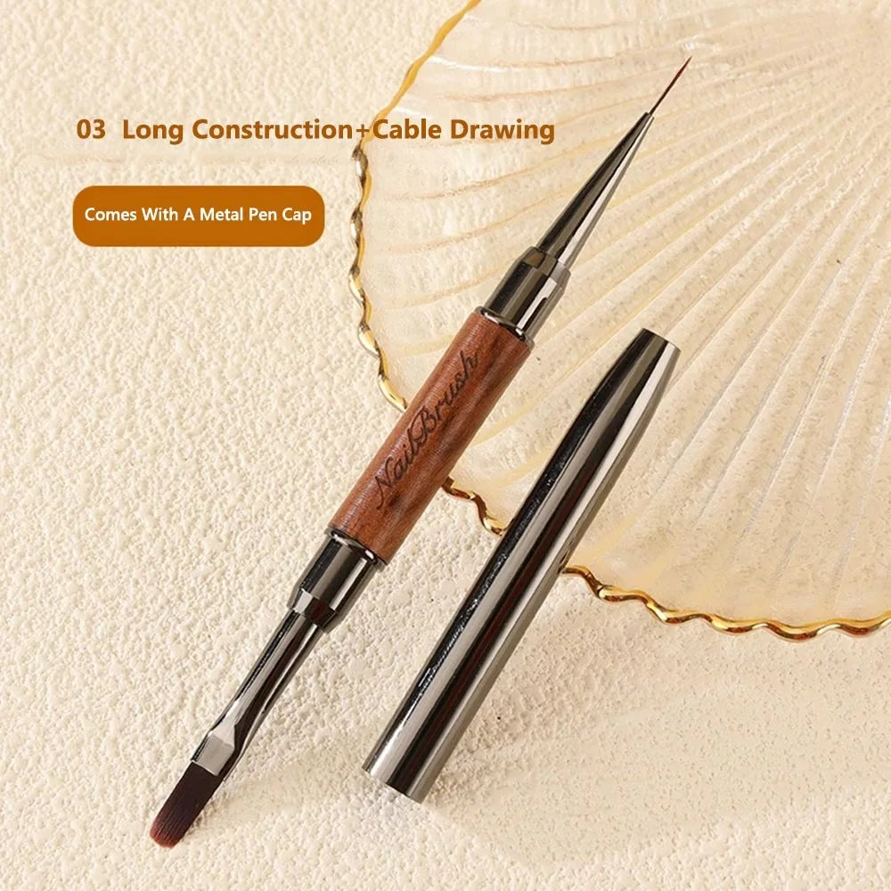 Durable Sandalwood Pole Nail Art Brush Dual-ended Professional Liner Zpaxo 02