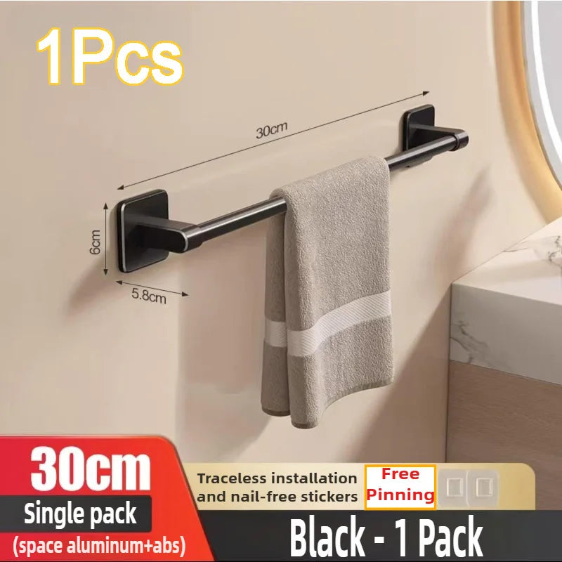 Wall Mounted Towel Rack Bathroom Storage Rack No Drilling Bathroom Horizontal Bar Towel Rack Kitchen Bathroom Accessories Zpaxo 1PCS-30CM