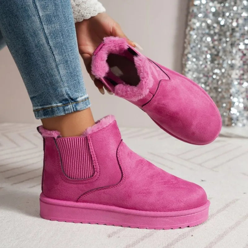 Winter Women Snow Boots 2025 New Platform Shoes Thickened Fluff Luxury Ankle Boots Women Short Plush Warm Casual Shoes Women Zpaxo Rosy Red 42