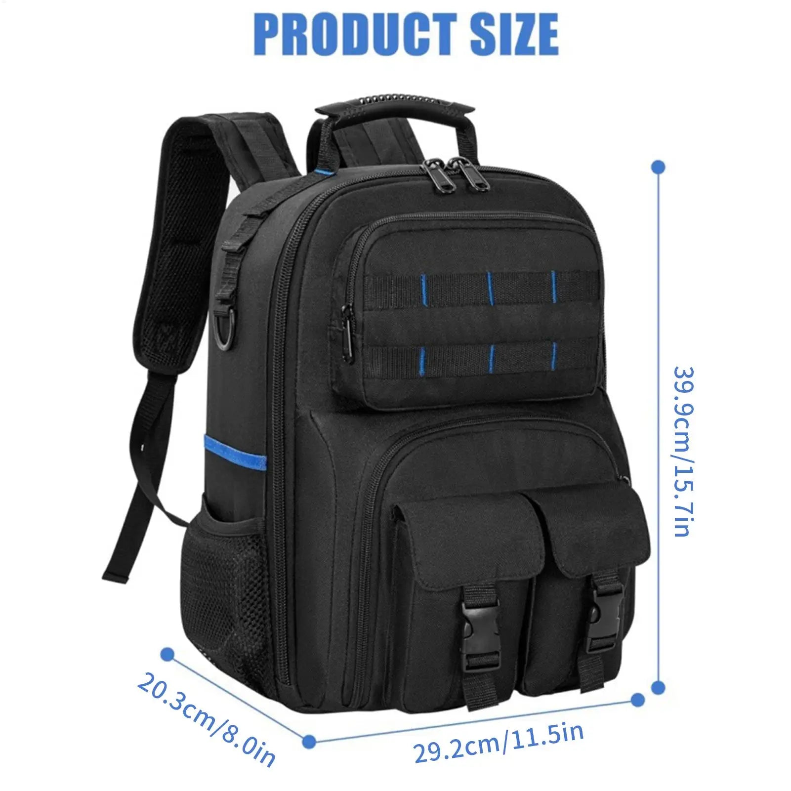 Storage Bag Tool Backpack Heavy Duty Hard Bottom Multiple Pockets
