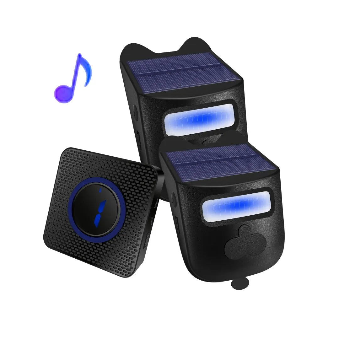 Wireless Call Chime Set Motion Detection, Receivers, Sensor Alarm, No Push Button Required, Solar Rechargeable Sensor Zpaxo