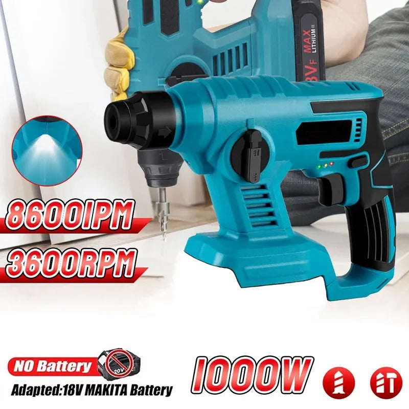 1000W 3600rpm Cordless Electric Rotary Hammer Rechargeable 8600ipm