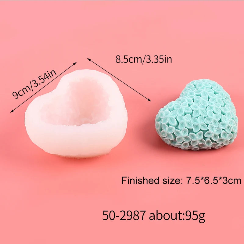 3D Heart Silicone Candle Mold for Valentine's Day Knitting Heart Flower Aromatherapy Soap Plaster Craft Gift Chocolate Cake Mold Zpaxo Flower M