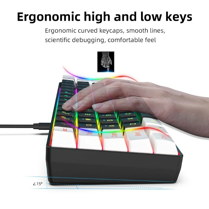 USB Wired Gaming Keyboard 61 Keys Compact Mini Office Desktop
