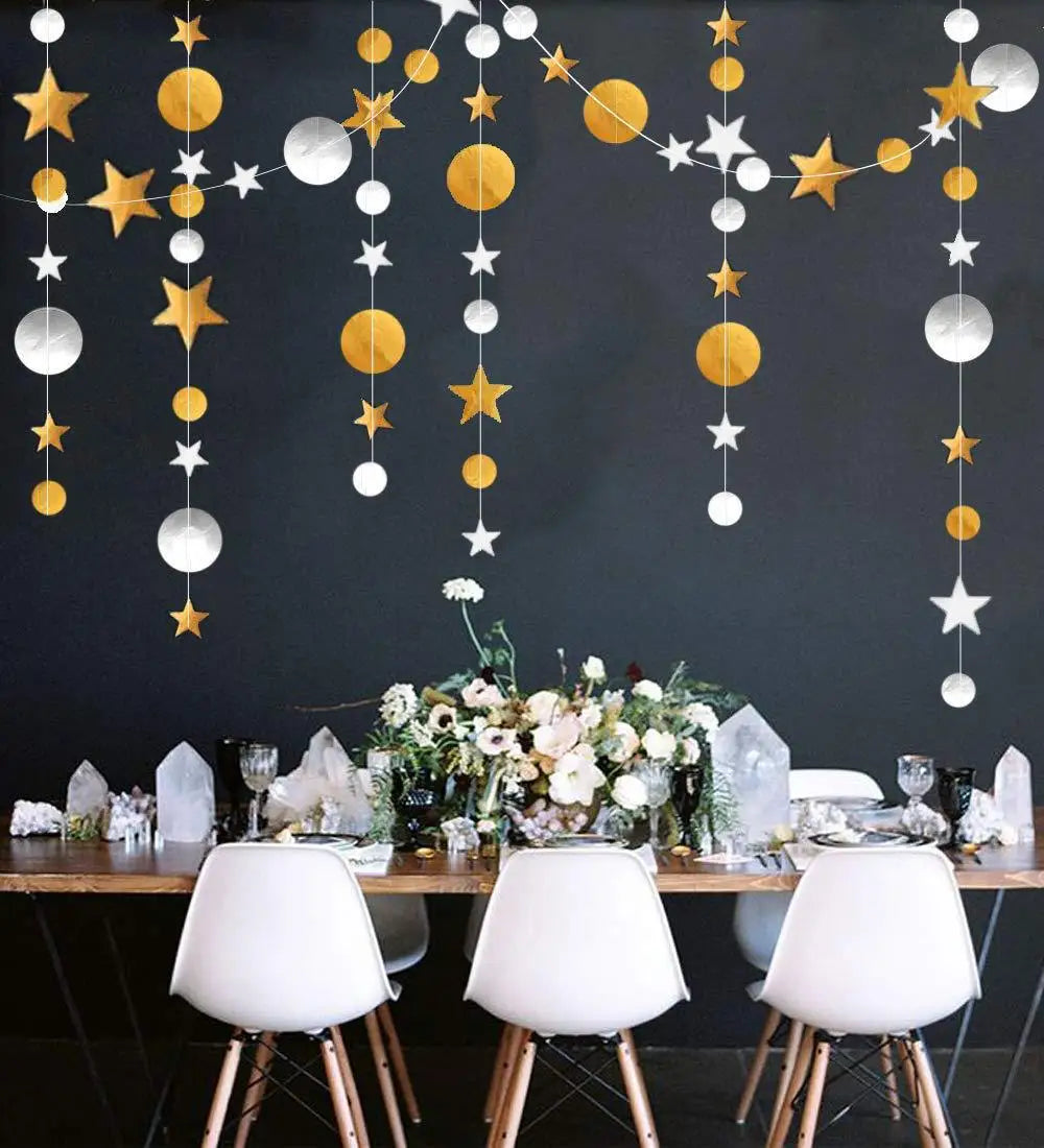 4M Gold Glitter Paper Banner Garland String Room Hanging Birthday