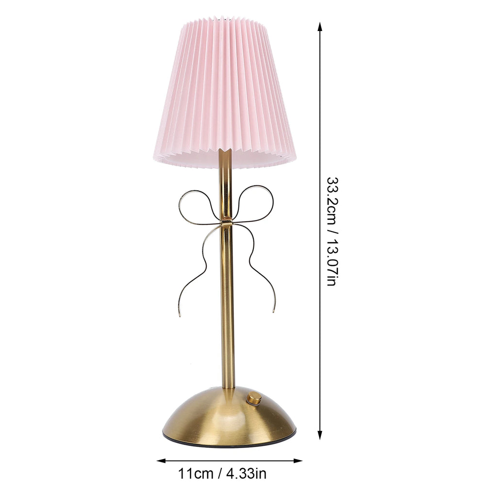 Bow Table Lamp Cute Decorative Rechargeable LED Fabric Shade Desk