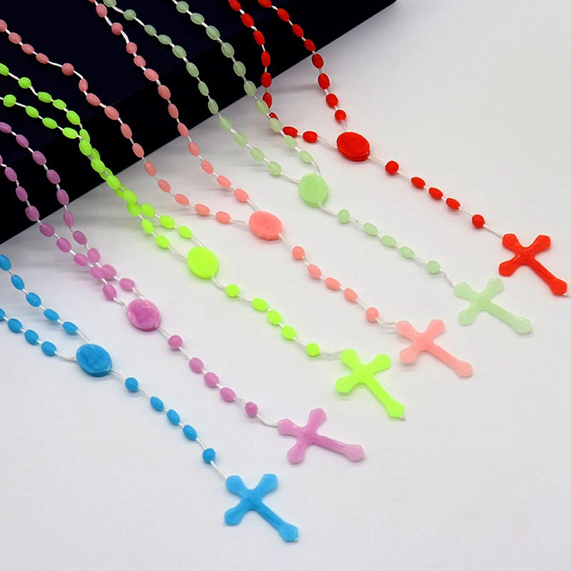 Luminous Catholic Christ Jesus Cross Plastic Rosary Crucifix Necklace Zpaxo
