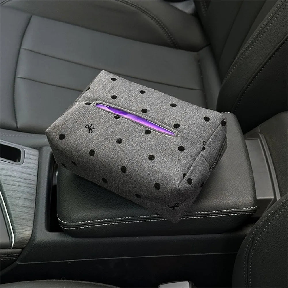 Paper Holder Cute Car Tissue Box Bow Hanging Portable Polka Dot Zpaxo