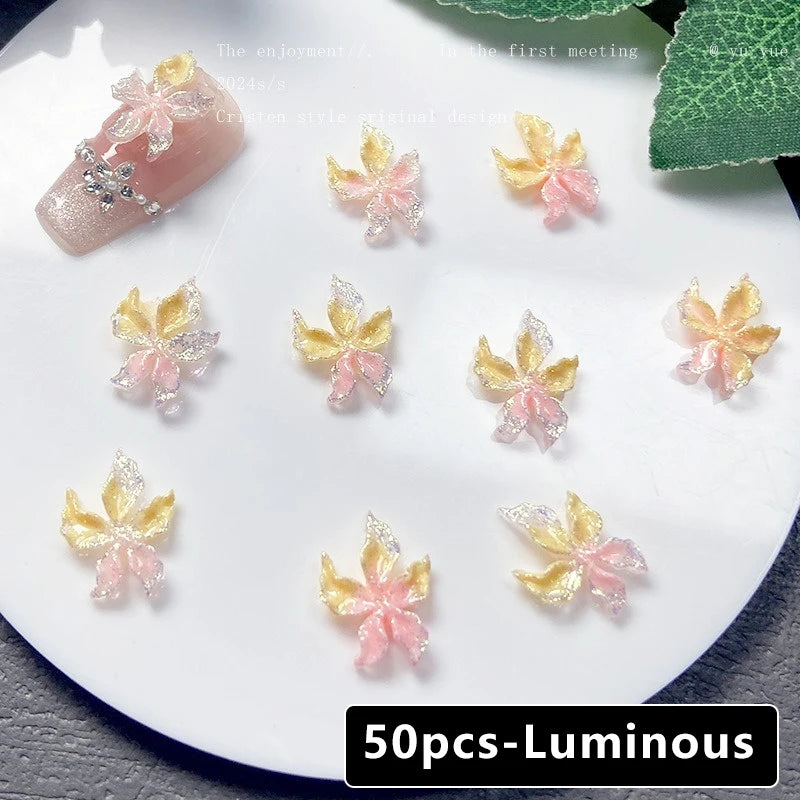 Mixed 3D Resin Gradient Colorful Transparent Luminous Lily Nail Art Decoration Bizarre Style Flower Nail Charms for Manicure DIY Zpaxo 07 Yellow Pink