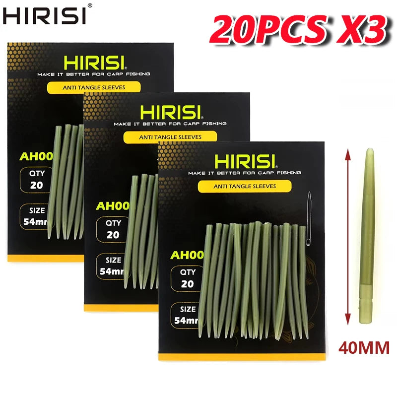 HIRISI 20pcs/20pcsX3 Carp Fishing Anti Tangle Sleeves Connect With Hook Carp Fishing Terminal Tackle AH007 For Outdoor Fishing Zpaxo AH007-40mmX3