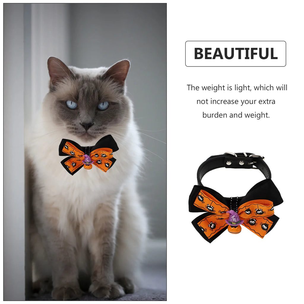 1Pcs Skin Friendly Lightweight Pet Collar with Bow Tie Bell Adjustable Neck Strap for Halloween Carnival Banquet Cat Dog Party