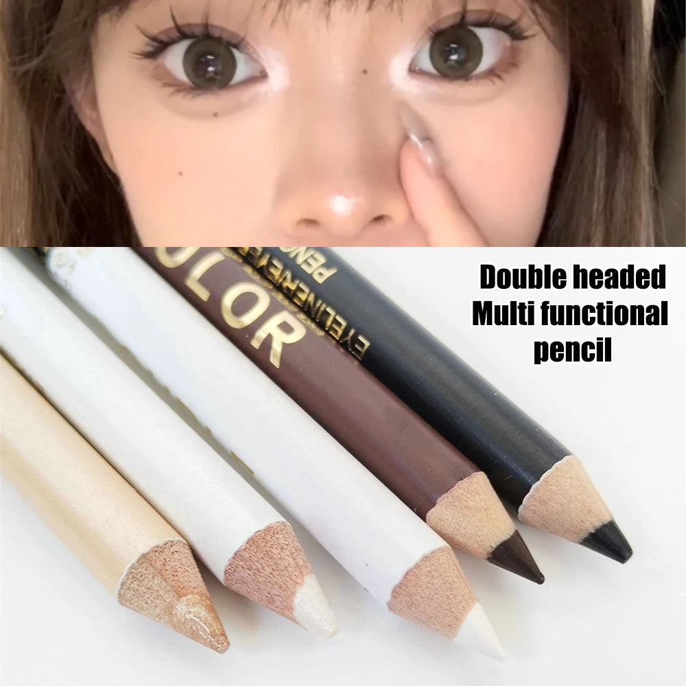 Mulitfuntional Two-Tone Black White Wood Eyeliner Pencil Pearl Highlighter Makeup Pen Brown Eyebrow Draw Lower Eyelash Cosmetics Zpaxo