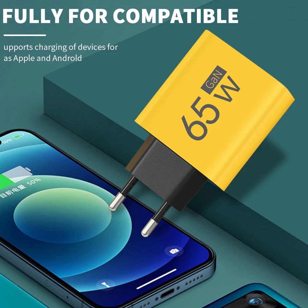 65W 3 Port GaN USB Charger Type C Fast Charging Phone Charger Adapter For iPhone Samsung Xiaomi Huawei Quick Charge Wall Charger Zpaxo