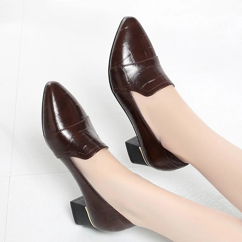 Mom Shoes Spring Autumn Women's Leather Thick Heels Work Comfortable Zpaxo BNQ9110 Brown 4.5cm 40 China Mainland