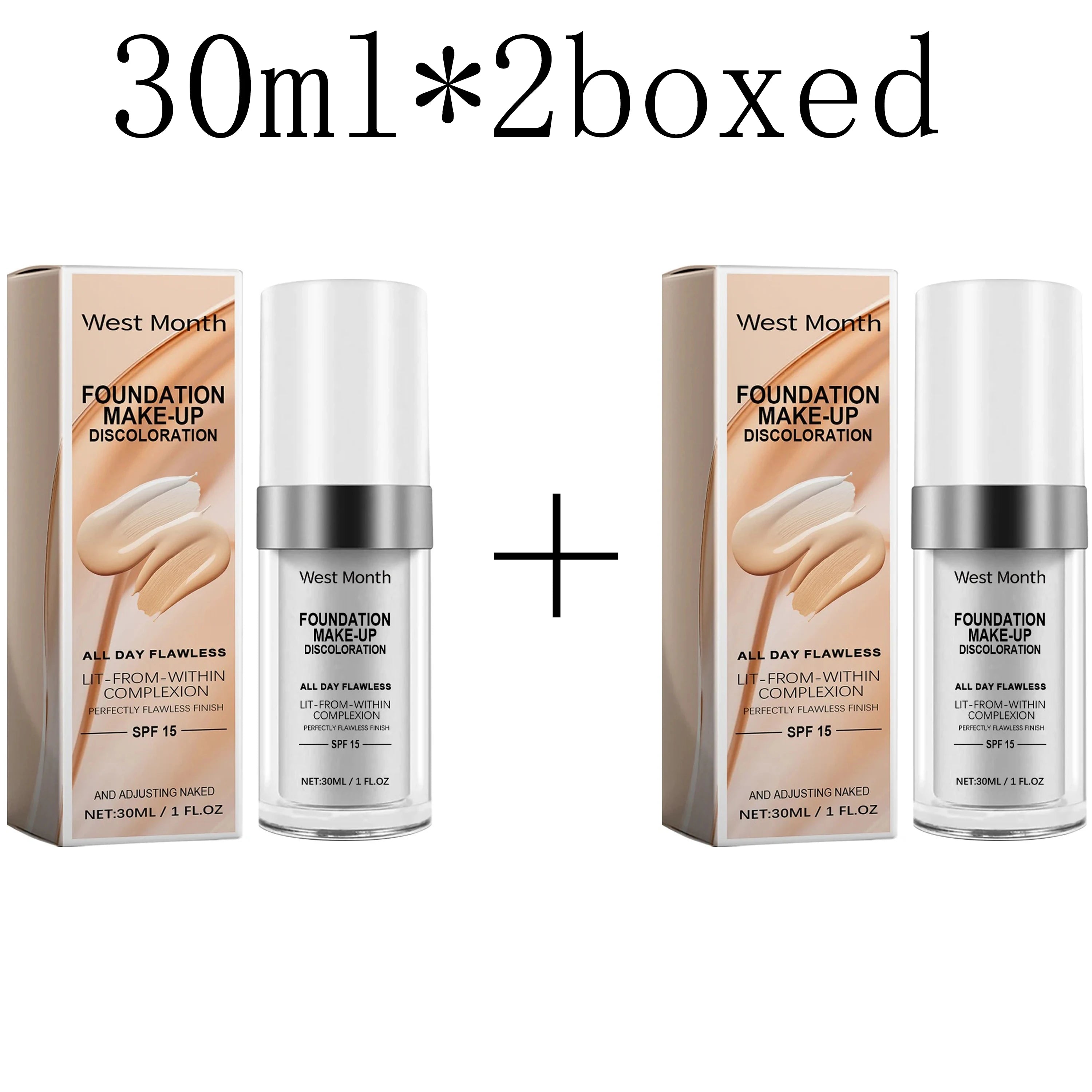 West Month Color Changing Foundation Long Lasting Waterproof Oil Control Matte Finish Makeup Foundation Full Coverage Concealer Zpaxo 30ml boxed X 2pcs