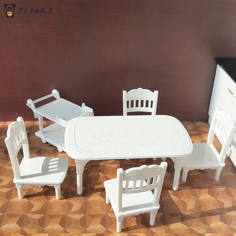 1 12 Dollhouse Miniature Plastic Food Cart Table Chair Model Zpaxo