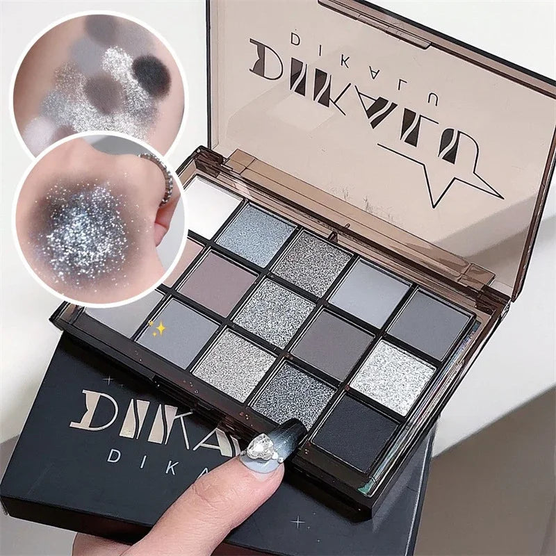 15Colors Cool Toned Eyeshadow Palette Black Smokey Eye Glitter Shadow
