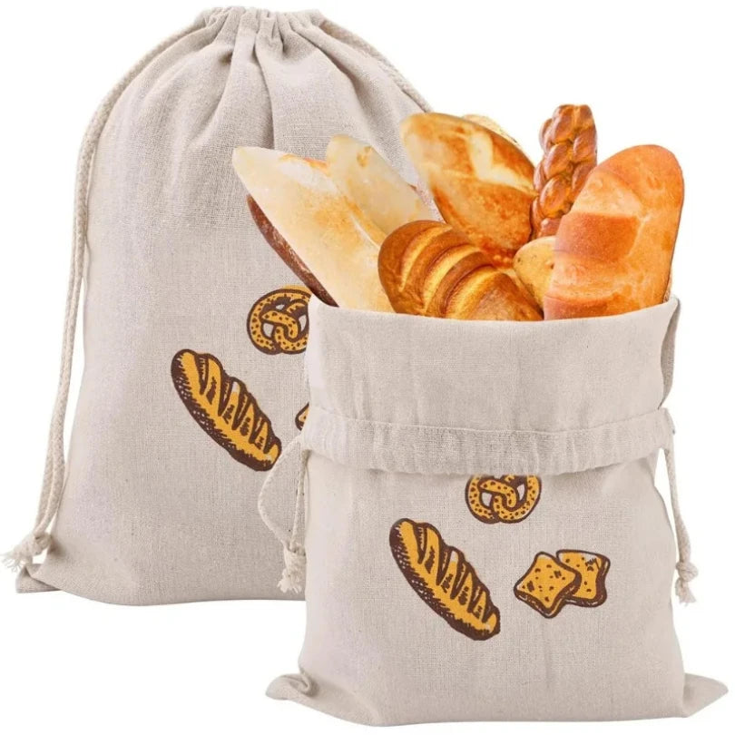 Linen Bread Bags Reusable Drawstring Large Washable Storage Food Accessories Home Unbleached Kitchen Organizer Zpaxo