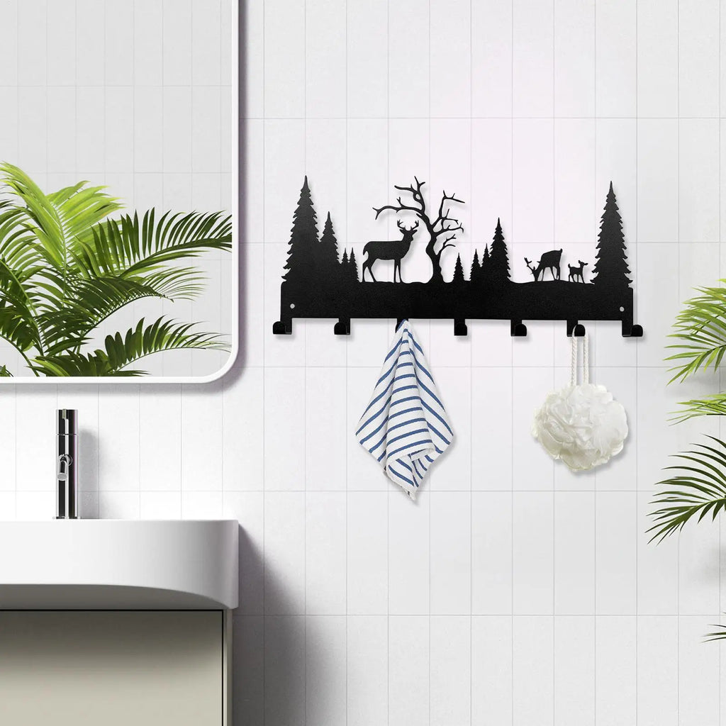 Key Hanger 7 Hooks Adhesive Metal Decorative Entryway Holder Rack
